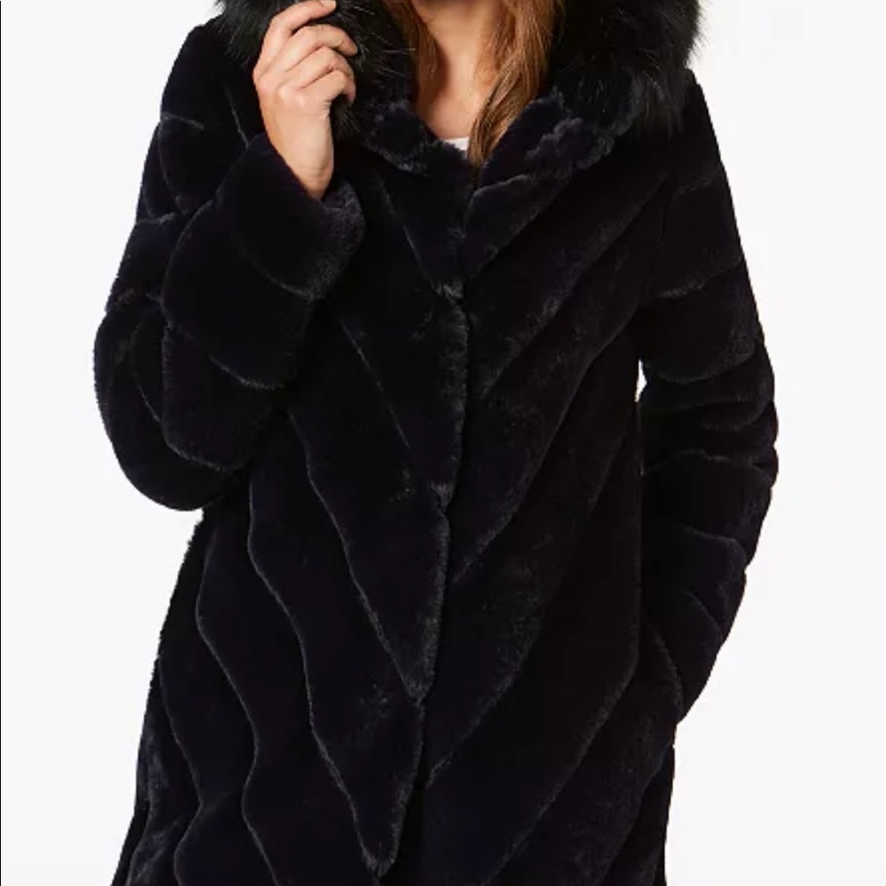 Calvin Klein Faux Fur Chevron seamed coat